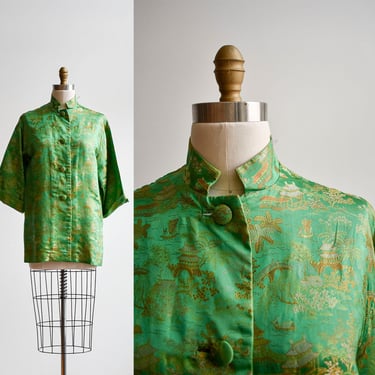 Vintage Green Silk Brocade Embroidered Jacket 