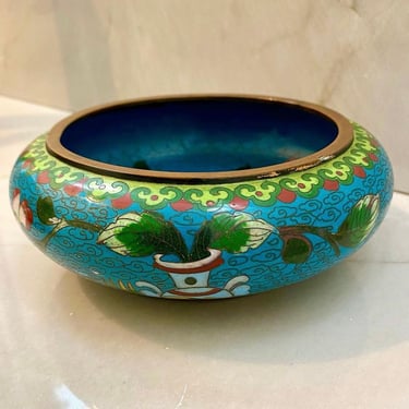 Blue Vintage Cloisonné Asian Chinoiserie Bowl 