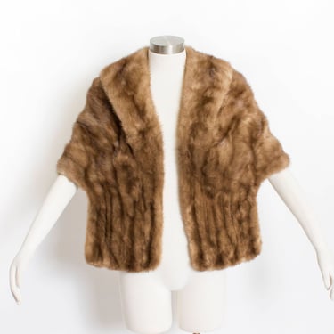 1950s Fur Stole MINK Brown Plush Fluffy Wrap Caplet 