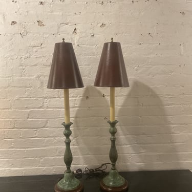 Pair of Patinated Copper Table Lamps