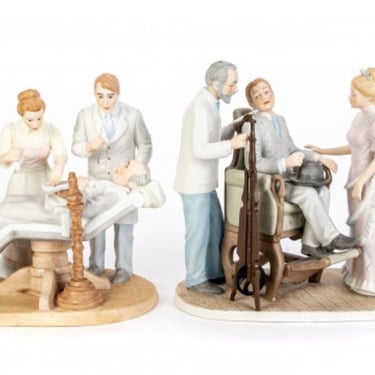 Set of Two Ronadro Collection Porcelain Dentist Figurines - Limited Edition Dentistry in 1870 & 1900 Statues 