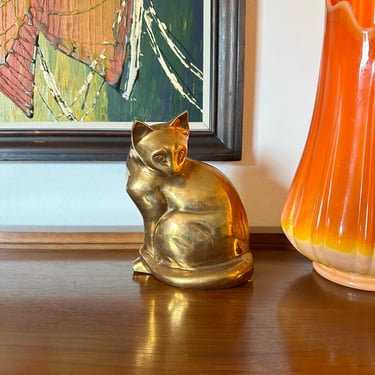 Large Vintage Brass Cat Figurine 