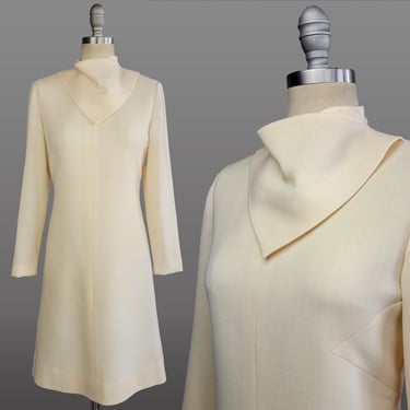 1960s Sheath Dress / 1960s Ivory Wool Dress / Edward Parnes Dress / 1960s Mod Dress / Size Medium 