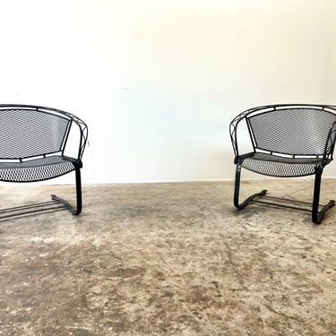 Vintage 1960s Pair of Russell Woodard Black Satin Spring Rocker Lounge Chairs by Salterini 