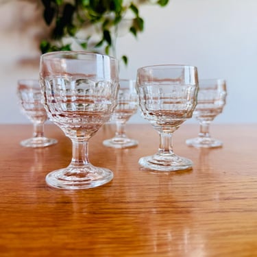 Set of Five Davidson Jacobean 1930s Vintage Shot Glasses, Art Deco Glassware, Rare Sherry Glass Set 