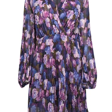 The Kooples - Purple, Lilac, & Olive Floral Print Pleated Mini Dress Sz S