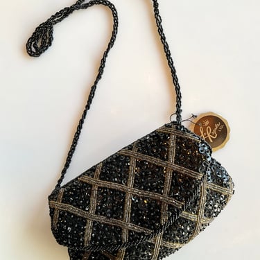Black and Gold Beaded Dead Stock Evening Purse