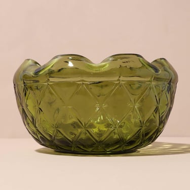 Vintage Scalloped Green Glass Bowl, Vintage Candy Dish, Vintage Green Glass 