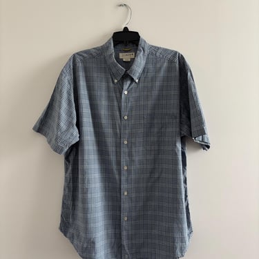 VTG J. Crew Button Up Shirt Blue Plaid Short Sleeve Cotton Mens XL Preppy 