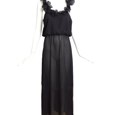 1970s Black Crepe Nightgown, Size 6