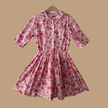 Vintage 50s Girls Floral Cotton Dress, Vtg 50s Best & Co. Fifth Ave New York Dress 