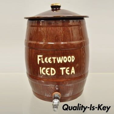 Antique Fleetwood Iced Tea USA Stoneware Barrel Jug Dispenser