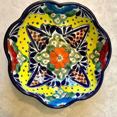 Sale ~Talavera Large 10”x4” Serving Bowl ~ Vintage Folk Art Fiesta Salad Bowl~ Colorful Boho Kitchen Dishes~ Hand Painted Large PotteryBowls 