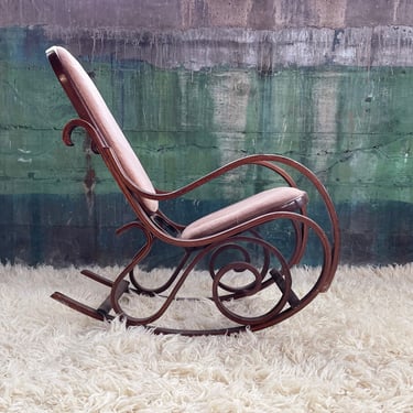 Gorgeous 1970's Bentwood and Velour Textile No.10 Rocking Chair, Michael Thonet 