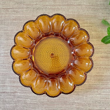 Vintage Amber Glass Deviled Egg Serving Dish - Hobnail Style Platter 
