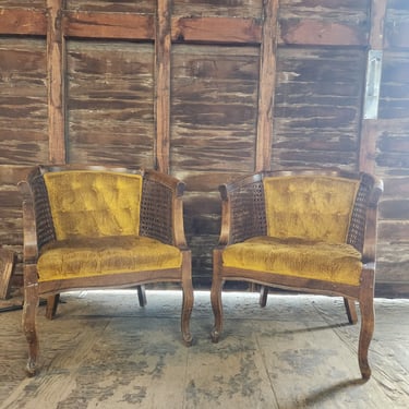 Pair of Vintage Cane Tufted Armchairs 25.25