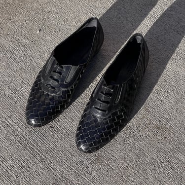 Vintage Italian Onyx Woven Leather Shoes