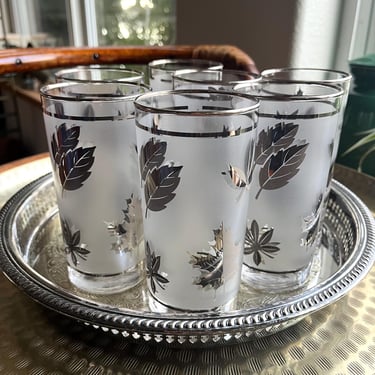 Libbey Silver Leaf High Ball Glasses Set of Seven 