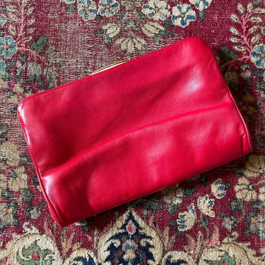 Vintage ‘80s lipstick red oversize clutch, made in Italy | butter soft Italian leather handbag, Christmas gift 