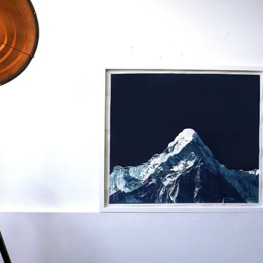 Large Mountain Cyanotype on Watercolor Paper (Framed)