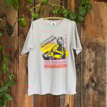 Vintage 90s Wrestling Meetup 1993 Striped T Shirt size XL 