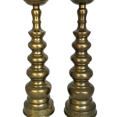 Asian Inspired Brass Temple Altar Candleholders 1960s