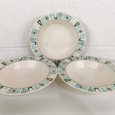 Vintage Mid Century Atomic Taylorstone Cathay Shallow Bowls Set of 3 Salad Soup Aqua Blue Atomic China Sage Green MCM Mad Men 1960s 60s 