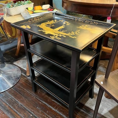 Black and gold Asian motif side table with shelves! 20” x15” x25” 