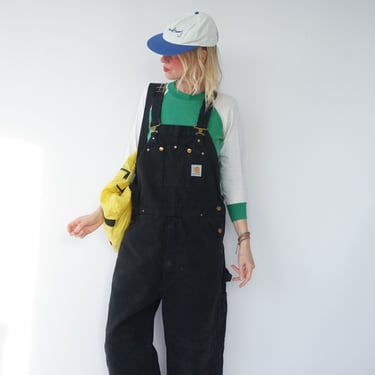 Vintage Artic Black Carhartt Overalls | Black Canvas V Back Carpenter Dungarees | Painter Overalls | Bib Overalls 