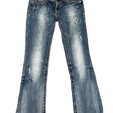 Miss Me Blue Denim Boot Cut Designer Jeans Distressed Sz 29