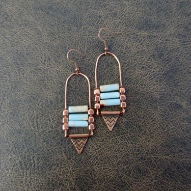 Blue jasper earrings, copper tribal chandelier earrings 2 