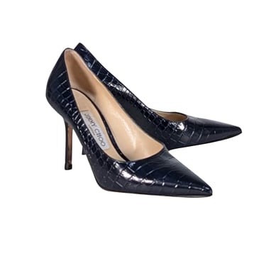 Jimmy Choo - Black Croc Embossed Pointed Toe Pumps Sz 7