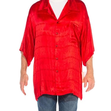 1990S Alden Ridge Red Acetate Satin Short Sleeve Rat Pack Shirt Nwt 