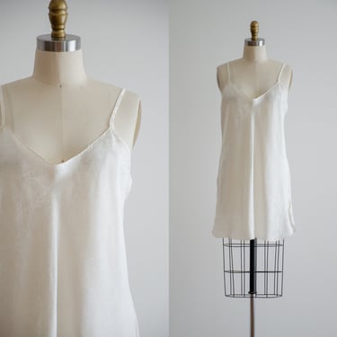 white vintage lingerie 80s 90s cream floral jacquard slip nightgown 
