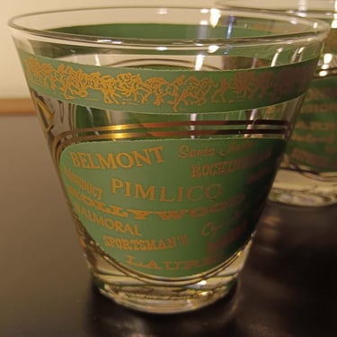 Horse Racing Old Fashioned Rocks Glasses Set of 2 Vintage from the 1960s 