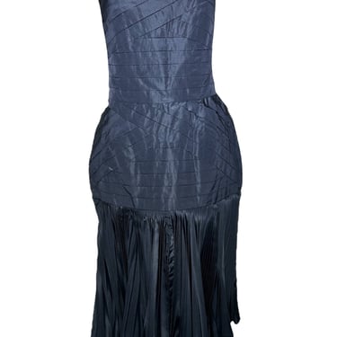 80s Couture Finish Black Pleated Strapless Cocktail Dress