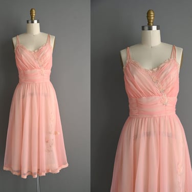 vintage 1960s Peach Pink Lingerie Dress - Small 