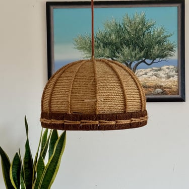 Vintage Rope Pendant Light / Handmade Ceiling Light / Mid Century Modern Hanging Lamp / Rustic Light / Italy / 1970s 