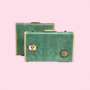 Vintage Samsonite Luggage Retro 1950s Mid Century Modern + Marble Turquoise Green + Hard Case + Set of 2 + Large Size + Suitcase + MCM 