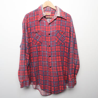 oxford FADED red flannel lined plaid size vintage normcore shirt--size XLarge 
