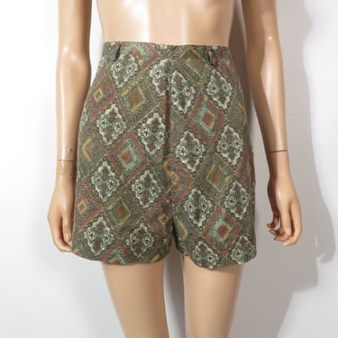 Vintage 60s Cotton High Waist Metal Size Zip Shorts Size 27 Waist 