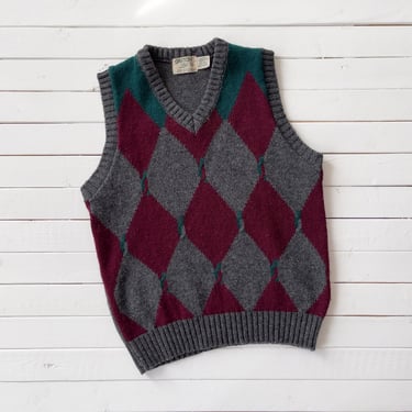 wool sweater vest | 70s 80s vintage gray burgundy argyle plaid unisex dark academia streetwear aesthetic sleeveless sweater 