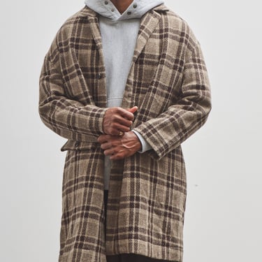 Evan Kinori Big Coat, Beige/Brown Check