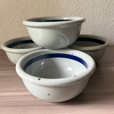 Vintage Dansk BLT Blue Stoneware Bowls International Designs Ltd Japan Beige with Blue Stripe Niels Refsgaard, Dansk Breakfast Lunch and Tea 