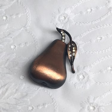 Copper metal and rhinestones pear pin - 1960s costume jewelry 