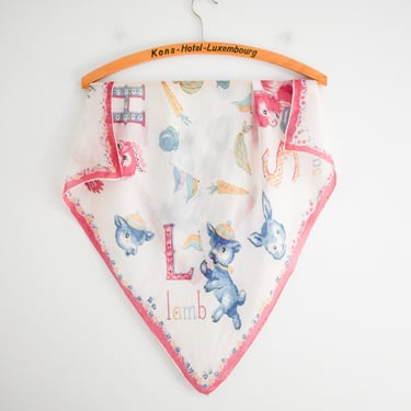 1940s Animal and Letters Novelty Silk Scarf 