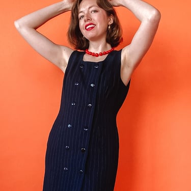 1990s Navy Double-Breasted Pinstripe Dress, sz. M
