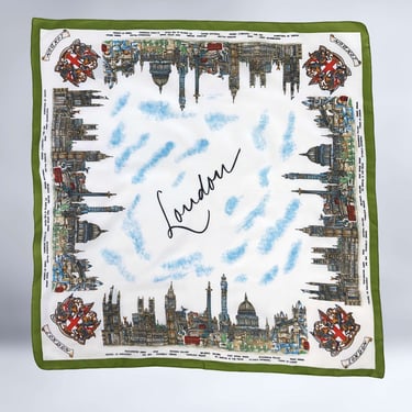 VINTAGE 70s London Landmarks Souvenir Scarf 26" Square Made in Italy | 1970s London England Novelty Scarf Gift | VFG 