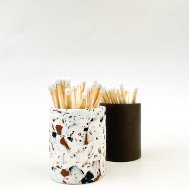Terrazzo and Brown Match Holder with Striker 