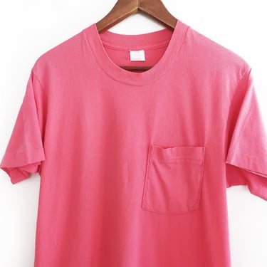 pink t shirt / pocket t shirt / 1990s Fruit of the Loom cotton pocket t shirt Medium 